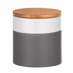 WENKO 54090100, Boîte de rangement, Gris, Transparent, Bois, Rond, Bambou, Vitrocéramique, Silicone, Monochromatique, Bois