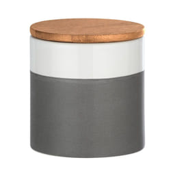 WENKO 54090100 Boîte de rangement Rond Bambou, Vitrocéramique, Silicone Gris, Transparent, Bois