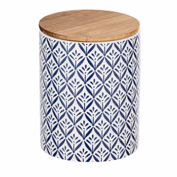 WENKO 54095100, Boîte de rangement, Bleu, Blanc, Bois, Rond, Bambou, Vitrocéramique, Silicone, Motif, Bois
