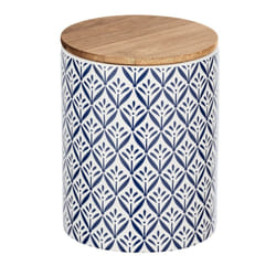 WENKO 54095100 Boîte de rangement Rond Bambou, Vitrocéramique, Silicone Bleu, Blanc, Bois