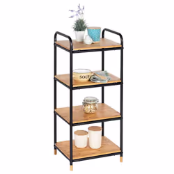 WENKO Regal Loft Étagère à échelle Autonome Bambou, Métal Bambou, Noir