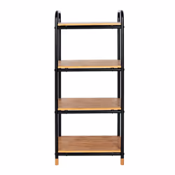 WENKO Regal Loft Étagère à échelle Autonome Bambou, Métal Bambou, Noir