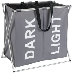 Wenko - Panier à linge pliant Duo 'Dark & Light', panier à linge 2 compartiments avec poignée de transport, Capacité 120L, Polyester - Aluminium,