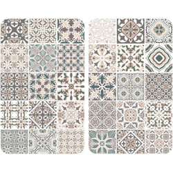 Protection de plaques cuisson 'Carreaux de ciment' Wenko Lot de 2, Couvre plaque universel, Résistant aux chocs, Hygiénique, Pieds inclus, Verre