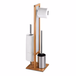 WENKO 24391100, Support et brosse pour toilettes, Acier inoxydable, Bois, 230 mm, 180 mm, 700 mm, 8 cm
