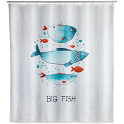 Wenko - Rideau de douche original Big Fish, Rideau de douche 180x200 cm, lavable en machine et waterproof, 12 anneaux rideau de douche en plastique