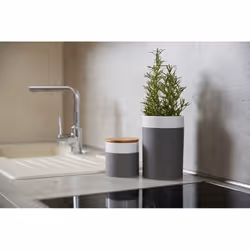 WENKO 54092100 Boîte de rangement Rond Bambou, Vitrocéramique, Silicone Gris, Blanc, Bois