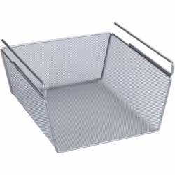 Ce pratique panier de rangement pour étagère, en métal, s'accroche tout simplement à une tablette d'étagère ou un rayon d'arm ...