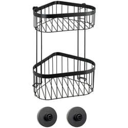 Etagère d'angle Wenko noire Classic Pl. sans perçage 23,5 x 33 cm étagère de douche noire étagère métallique salle de bain fixation sans perçage