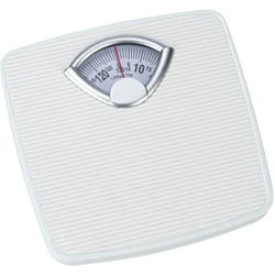 Wenko - Pèse Personne mécanique Rétro Ecran grand format, Jusqu'à 130kg, Plateau acier et antidérapant, Molette de réglage, 27x4,5x26,5cm, Blanc