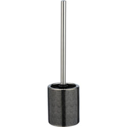 Wenko - Porte Brosse wc Nuria, Brosse wc silicone noire, céramique, ø 9,5x39 cm, Argent/Anthracite