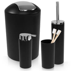 WENKO Ensemble Accessoires Salle de Bain CALVO Distributeur de Savon Liquide Porte Brosse à Dents Brosse WC Poubelle 65L Noir