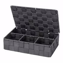 WENKO Organiseur Adria petit avec couvercle gris foncé corbeille salle de bains, Panier de rangement, Gris, Rectangulaire, Po ...