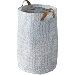 Wenko - Panier à linge Geo panier à linge sale souple avec poignée de transport en similicuir, Capacité 75 l, Polyester, 40x60 cm, Blanc filigrane