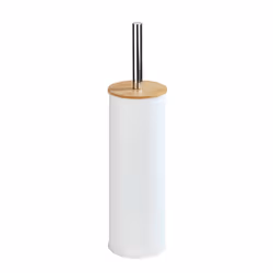 WENKO Tortona, Support et brosse pour toilettes, Blanc, Bois, Bambou, Acier, Métal, 385 mm, 9,5 cm