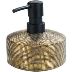 Wenko - Distributeur Savon Liquide en céramique 400ml Rivara Rechargeable, Antifuite, Céramique à relief peint à la main fini or, 10,5 x 12 cm, Doré