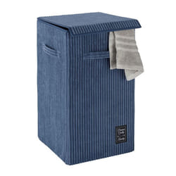 WENKO Panier à linge Cora Panier à linge sale avec couvercle capacité 63L Polyester effet velours 58x33 cm Bleu