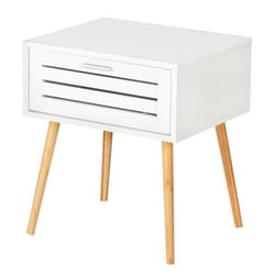 Table de chevet Finja avec 1 tiroir en Bambou et MDF - Blanc et bois