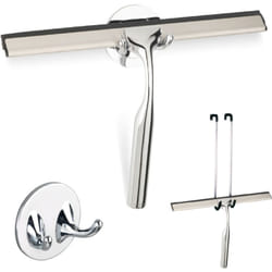 Raclette de douche Terni Plus, raclette salle de bain, support mural, fixation sans perçage 'Turbo Loc', Zinc - lame caoutchouc, 24,5x16,5 cm,