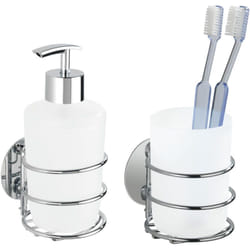 Wenko - Distributeur de savon Turbo-Loc chrome blanc 7,5 cm accessoires salle de bain porte-brosse à dents mural fixation sans perçage support mural