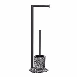 WENKO 24836100, Support et brosse pour toilettes, Noir, Polyrésine, Acier inoxydable, 190 mm, 185 mm