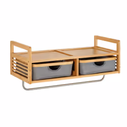 Etagère Murale 1 porte-vêtement et 2 tiroirs en Bambou et Polyester