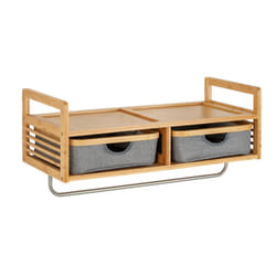 Etagère Murale 1 porte-vêtement et 2 tiroirs en Bambou et Polyester