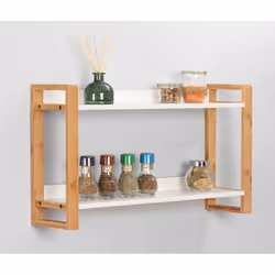 WENKO 50718800 étagères Tablette flottante Bambou, Panneaux MDF Bambou, Blanc