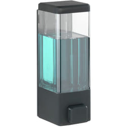 Wenko - Distributeur savon liquide mural Istres, distributeur gel hydroalcoolique mural, sans perçage, capacité 320 ml, plastique, 6x18,5x7,5 cm, noir