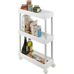 Wenko - Desserte à Roulette étroite Mino Chariot à cosmétiques, 3 étagères de Rangement, 4 roulettes avec freins, Aluminium, 18 x 80 x 45 cm, Blanc