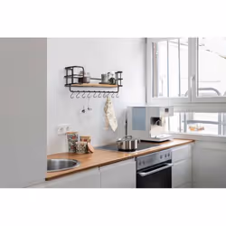 WENKO 50708800 étagères Étagère à échelle Mural Bambou, Métal Noir, Bois