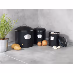 Les pratiques boîtes de rangement Nero de WENKO sont fabriquées en métal vernis noir convenants aux aliments et leur design r ...