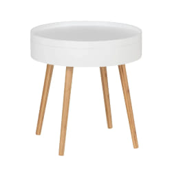 Table d'appoint ronde avec couvercle en MDF et Bambou - Blanc et Beige