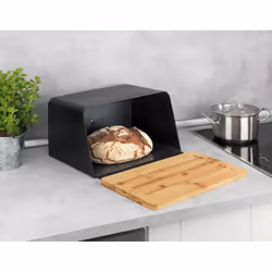 WENKO Kubo Boîte à pain Rectangulaire Noir, Bois Bambou, Plastique