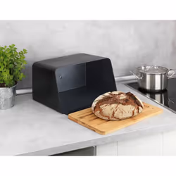 WENKO Kubo Boîte à pain Rectangulaire Noir, Bois Bambou, Plastique
