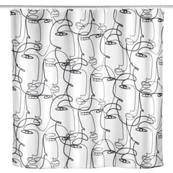 Wenko - Rideau de douche anti-moisissure Faces, rideau textile antibactérien pour la douche et la baignoire, lavable & hydrofuge, avec 12 anneaux à