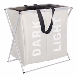 WENKO Collecteur de linge Duo Beige 2 compartiments à linge, 120 L, Rectangulaire, Polyester, Beige, 590 mm, 380 mm