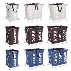 WENKO Collecteur de linge Trio Beige 3 compartiments à linge - Vue supplémentaire 4