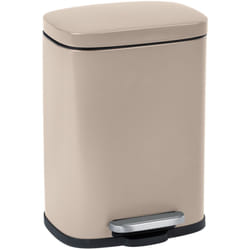 Wenko - Poubelle à pédale design Leno avec frein de chute 'easy close', petite poubelle salle de bain capacité 5L, Acier Inox, 21,5x19x29,5 cm, taupe