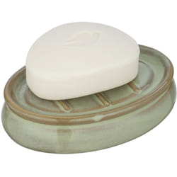 WENKO Porte Savon Sirmione, Porte Savon céramique pour le savon solide, utilisation dans la salle de bain, cuisine, céramique, Ø 12x3 cm, vert sauge