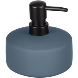 WENKO Distributeur de savon liquide Avellino, capacité de 380 ml, surface agrippante Soft-Touch, Céramique, Ø 10,5x12,5 cm, bleu mat