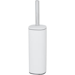 Porte brossee wc Wenko Alassio blanche métal brosse 9,3 x 39 cm fermée design avec brosse wc en acier robuste et remplaçable pour salle de bain