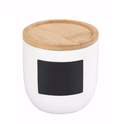 WENKO Vorratsdose Waia mit Etikett, Boîte universelle, 0,45 L, Vitrocéramique, Blanc, Couvercle amovible, 100 mm