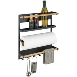 Etagère magnétique Magna Wenko Etagère porte épices, Dérouleur essuie-tout magnétique, Crochets suspension ustensiles de cuisine, Métal et bambou,