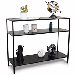 Console meuble style industriel petite console étroite meuble entrée - bureau dappoint 3 plateaux de rangement métal - MDF