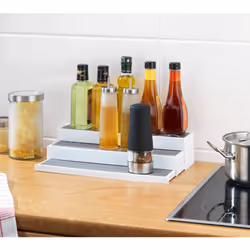 Etagère de cuisine à 3 longueurs très pratique pour optimiser et ranger le plan de travail de la cuisine et dans le placard. ...