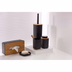 WENKO Rotello Distributeur de savon 0,25 L Noir, Bois