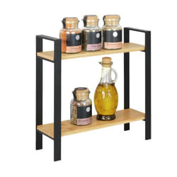 WENKO Etagère à épices LOU Petit Meuble Etagère de Rangement de Cuisine à 2 Niveaux Style Industriel 32x33x11cm Métal et Bambou
