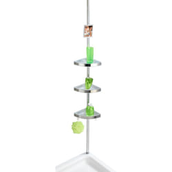 Wenko - tagère d'angle de Douche télescopique Premium 3 Paniers de Douche, sans perçage et réglable en Hauteur, Aluminium - Plastique, 27,5x70-260x20