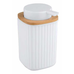 WENKO Rotello Distributeur de savon 0,25 L Blanc, Bois